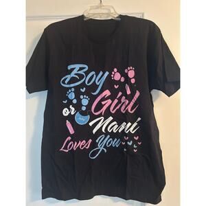 NWOT Women's Black T Shirt 'Boy/Girl Nani Loves You' Gender Reveal Size Medium